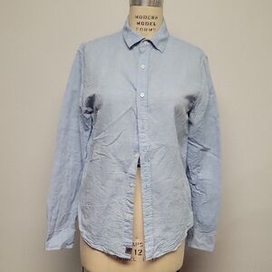 Banana Republic Light Blue Linen Untucked Slim Fit Casual Button Down Shirt, Med